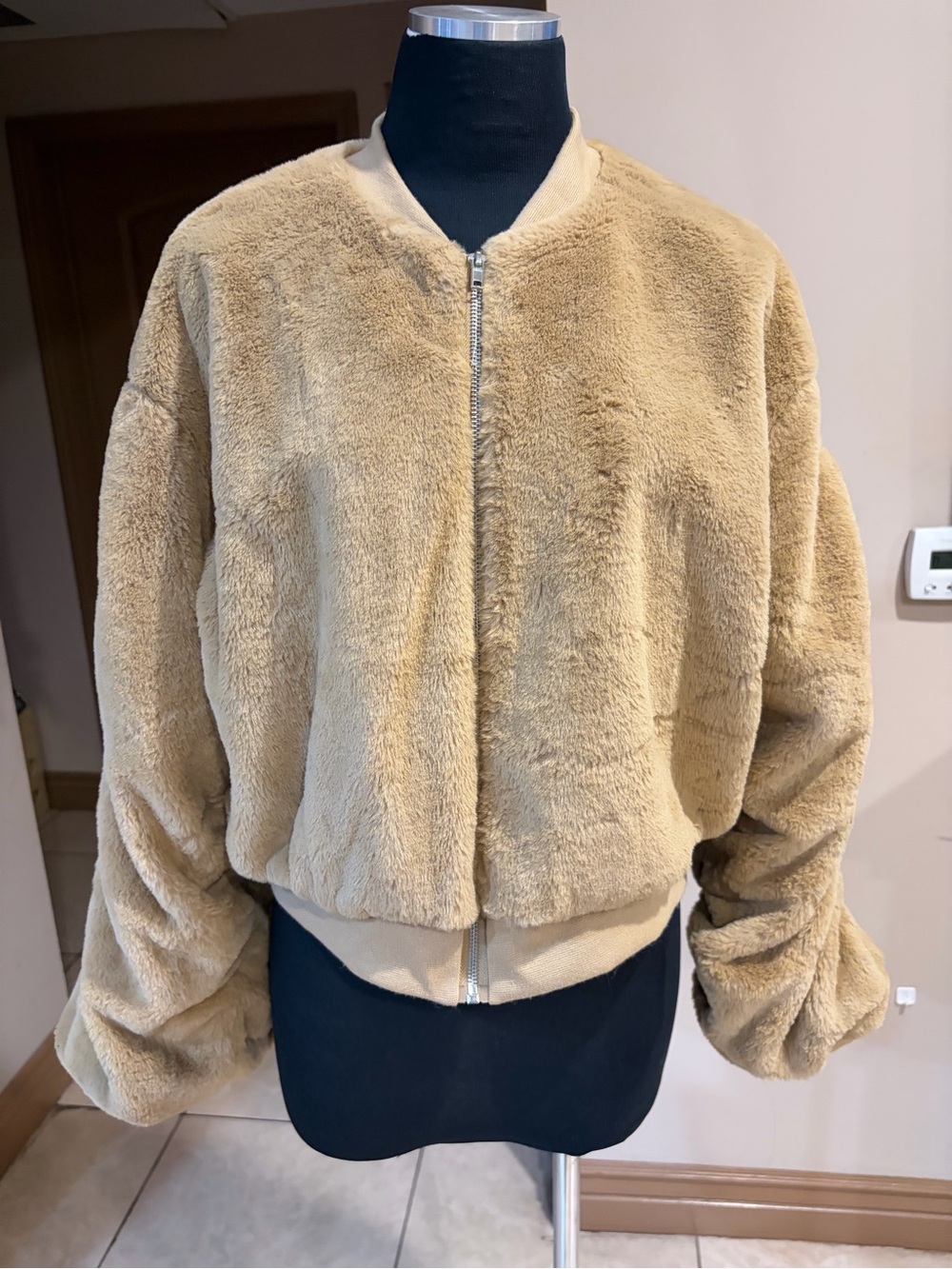 Almost Famous Beige Teddy Bomber Jacket